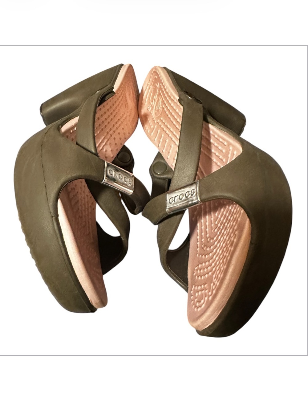 CROCS Pink & Grey Women's Platform Wedge Sandals - Picture 5 of 6